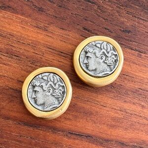 Vintage Carlisle Coin-Style Gold Tone Clip-On Earrings